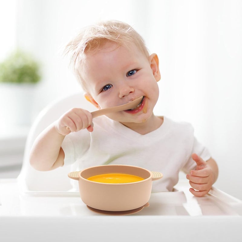 Eascrozn Baby Bowls with Suction and Baby Spoons Set of 3, Silicone Stay Put Bowls and Feeding Spoons for Babies Toddlers Kids, BPA Free,Microwave and Dishwasher Safe - Image 3